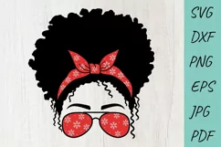 Christmas Messy Bun SVG | Mom Life SVG | Afro Women SVG Product Image 1