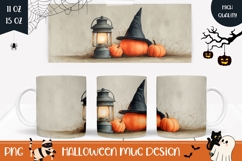 Watercolor Halloween Mug PNG, Halloween Pumpkins Mug Design Product Image 1
