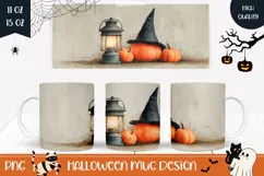 Watercolor Halloween Mug PNG, Halloween Pumpkins Mug Design Product Image 1