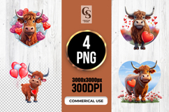 Highland Cow Valentine Heart Illustration PNG Product Image 1