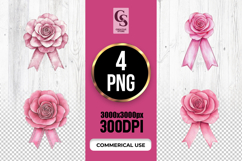 Pink Rose Ribbon Clipart Sublimation PNG Product Image 1