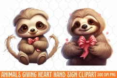 Animals Giving Heart Hand Sign, Watercolor Clipart Product Image 2