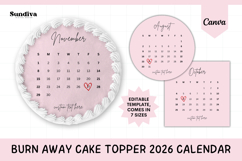 Editable Burn Away Cake Topper 2026 Calendar Canva Template Product Image 1