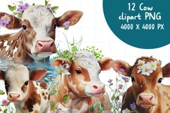 8 Cow Watercolor Sublimation Bundle Png Transparent Product Image 1