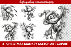 Christmas Monkey Sketch Art Clipart | Hand-Drawn Holiday Product Image 1