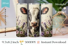 Summer Cow Tumbler Wrap Design, Floral Tumbler Template Product Image 1