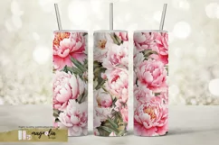 Pink peonies Floral tumbler sublimation wrap design png Product Image 1