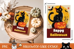 Happy Halloween Greeting Card, Halloween Black Cat PNG Product Image 1