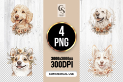 Floral Dog Portrait Clipart Sublimation PNG Product Image 1