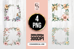 Watercolor Floral Square Frame Clipart Sublimation PNG Product Image 1