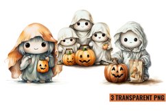 Watercolor Cute Ghosts Clipart, Watercolor Cute Ghosts PNG Product Image 1