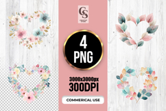 Watercolor Floral Heart Clipart Sublimation PNG Product Image 1