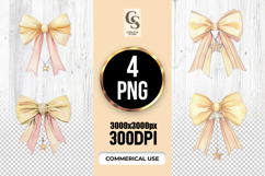 Star Charm Bow Ribbon Watercolor Clipart Sublimation PNG Product Image 1