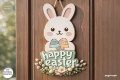 Happy Easter Bunny Door Sign Laser Cut | Wooden Door Sign Product Image 1