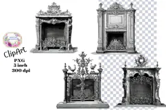 Fireplace, Ornate, Black, White, Ephemera, PNG, Clipart Product Image 1