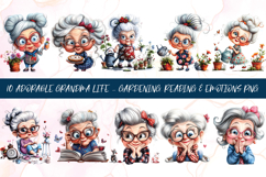 Adorable Grandma Reading &amp; Gardening Clipart Sublimation PNG Product Image 1