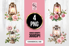 Vintage Lantern with Roses PNG Set Product Image 1