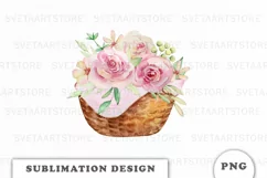Watercolor Spring basket with flowers png Product Image 1