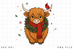 Highland Cow Christmas PNG Clipart, Cute Christmas Cow Product Image 1