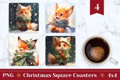 Christmas Square Coasters, Winter Fox Sublimation Designs Product Image 1