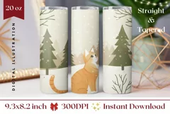 Christmas Tumbler Wrap Design, Cute Cat Tumbler Template Product Image 1