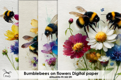 Bumblebees on flowers digital paper, background clipart Product Image 1