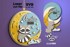 Raccoon & Moon Baby Name Sign SVG Laser cut file for Glowfo Product Image 1