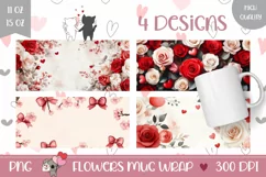 Watercolor Roses Mug Designs, Watercolor Flowers Mug Wraps Product Image 1