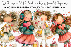 Whimsical Valentine Day Girl Clipart Product Image 1