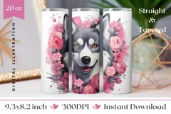 Cute Husky Tumbler Wrap, Husky Sublimation Tumbler Template Product Image 1
