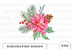 Watercolor Christmas bouquet sublimation Product Image 1