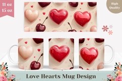 Cute Cherry Mug Template, Love Hearts Mug Sublimation Design Product Image 1