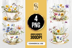 Floral Teacup Bouquet Clipart Sublimation PNG Product Image 1