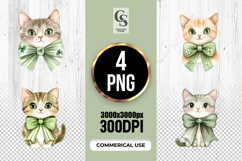 Watercolor Shamrock Bow Cat Clipart Sublimation PNG Product Image 1