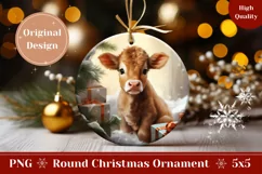 Christmas Ornament, Christmas Baby Highland Cow Ornament PNG Product Image 1
