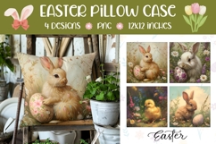 Floral Easter Pillow Design, Easter Bunny Pillowcase PNG Product Image 1