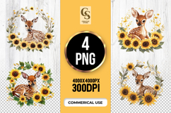 Deer Sunflower Wreath Clipart Sublimation PNG Product Image 1