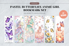 Pastel Butterflies Anime Girl Bookmark Set,Kawaii Aesthetic Product Image 1