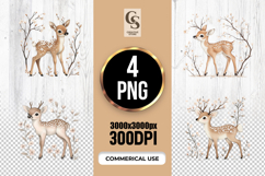 Cute Watercolor Deer Clipart Sublimation PNG Product Image 1