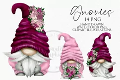 Pink Burgundy Flowers Gnomes | Gnome Clipart PNG Product Image 4