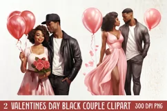 Valentines Day Black Couple Clipart, Black Couple Clipart Product Image 1