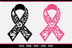 Floral Flower Cancer Awareness Ribbon SVG, breast cancer SVG Product Image 1