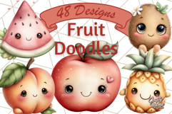 Fruit Doodles Clipart, Cute Cartoon Fruit PNG, Kawaii Food Product Image 1