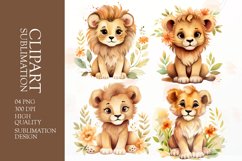 Watercolor floral lion sublimation clipart png Product Image 1
