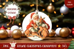 Vintage Santa Claus Ornament, Winter Deer Round Ornament Product Image 1