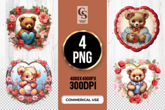 Floral Teddy Heart Frame Clipart Sublimation PNG Product Image 1