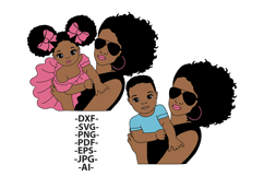 Mother and Child SVG Bundle Afro Girl and Boy Clipart Product Image 1
