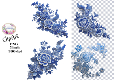 Blue Toile, Ephemera, PNG, Clipart, Junk Journal, flowers Product Image 1