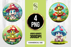Cute Mushroom And Frog Cartoon Clipart Sublimation PNG Product Image 1