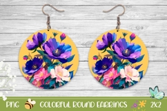 Purple Flowers Round Earrings PNG, Floral Earrings Product Image 1